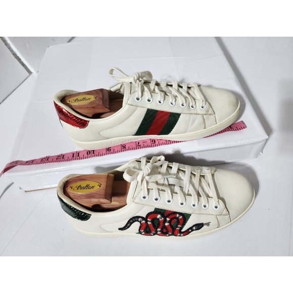 Gucci Leather Ace Web Low Top Sneakers White Size 41 - Picture 5 of 16
